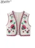 Женские жилеты Zevity Women Vintage Position Floral Emelcodery короткая жилетка Ladies Patcwork Patchwork национальный стиль повседневной жилет Tops CT1395 230808