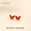 Stud VITICEN Original 18K Gold Butterfly Earrings Fritillary Red Agate Malachite AU750 Gift For Women Classic Cute Fine Jewelry 230807