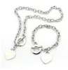 Any Sier Love Necklace Bracelet Sets Womens Birthday Gift Designer Big Heart Jewelry Wedding Statement Pendant Bracelets Necklaces Bangle