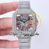 SF TWF0009 Swiss Ronda 4S20 Quartz Herenhorloge Volledig Iced Out Big Diamonds Bezel Rainbow Roman Markers Skeleton Dial Steel Diamond Bracelet Super Eternity Watches