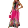 Abiti casual Abito da donna senza maniche con stampa floreale e orlo a balze - Boho Beach Midi Sundress For Vacation