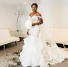 Crystal Mermaid Wedding Dresses Off Shoulder Ruffles Chapel Train Plus Size Bridal Gowns Vestidos De Noiva