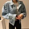 Womens Jackets Fall Fashion Casual Denim Coats Turndown Collar Single Breasted Crop Women Chic Patchwork Long Sleeve Outwears 230808