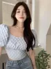 Women's T Shirts Summer Korean Woman Sexig Slim Off The Shoulder All-Match T-Shirt Top High Street Puff Sleeves Y2K Chic Tees