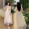 Maternity Dresses 1681 Summer Embroidery Gauze Maternity Long Dress Oversize Loose Straight Han Style Clothes for Pregnant Women Vintage Pregnancy HKD230808