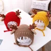 Berets Kids Antler Winter Warm gebreide wollen hoed Kerst unisex beanie caps earmuffs meisjes hoeden bonnetten groothandel