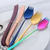 2pcs/set Western Tableware Set Long Handle Stainless Steel Spoon Fork Spork Steak Knife Metal Soup Table Service Dinnerware tool