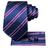 Neck Ties Striped Navy Blue Purple Fashion Brand for Men Wedding Party Necktie Set Handky Cufflinks Gift Wholesale Hi Tie 230807