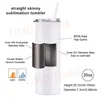 USA CA Entrepôt en gros aspirateur isolé 20oz tasse en acier inoxydable Skinny Skinny Submation Tobuste avec de la paille 0426