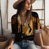 Women's Blouses Women Spring And Autumn Shirt Office Casual Fashion Button Lapel Night View 3D Printed Long-sleeved Tops