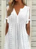 Vestidos de fiesta Vestido blanco de gran tamaño para mujer Verano Casual Elegante Una línea Delgado Largo plisado Liso Patchwork Encaje Hasta cuello en V