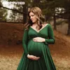 Sukienki macierzyńskie Fotografia ciążowa Suknia macierzyńska w ciąży w dekolcie w stylu ramię z długim rękawem sesja zdjęciowa maxi syrena baby shower sukienka HKD230808