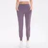 lu Calças de ioga femininas Ninth Running Fitness joggers macias de cintura alta elásticas calças de jogging femininas 4 cores L5224