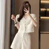 Women's Tracksuits Xiaoxiangfeng Short Sleeve Set For Summer Advanced Design Sense Beige White Cut Small Top Slim Fit Wide Leg Sh