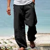 Pantaloni da uomo Uomo Cotone e lino Vita elastica allentata Casual 6 Pantalone lungo da spiaggia da jogging tinta unita Estate vintage