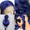 Synthetic Wigs AIMEYA Body Wave Dark Blue Lace Front Human Hair Wig 13x6 Transparent Brazilian Pre Plucked For Black Women 230807