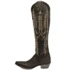 Knie geborduurd High 398 cowgirl voor vrouwen lage hakken dame schoenen glijden op vierkante teen westelijke cowboylaarzen 230807 20755