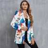 Damespakken Herfst Winter Dames Katoenen blazer Mode Dunne abstracte print Notched Single Button Casual Slim Office Blazers