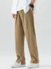Erkekler pantolon 2023 Yaz Sıradan Erkekler Nefes Alabilir Polyester Kore Moda Yarı Geniş Bantlı Bel Pantolonları Düz ​​gevşek örtü pantolonları 230808