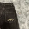 メンズJNCO Y2Kヒップホップグラフィックプリントゴシックブラックバギーレトロレトロメンズストリートウェアハイウエストワイドレッグ230807