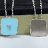 Bleu Céramique Trèfle À Quatre Feuilles Diamante Collier Femmes Vintage Designer 925 Chaîne En Argent Chic À La Mode De Luxe Bijoux Paquet Avec Boîte