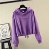 Women's Hoodies Short Drawstring Hooded Spring Autumn Thin Raglan Sleeve Pullovers Letter Printing Loose Sweatshirts