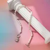 Collane con ciondolo OT Fibbia intarsiata con zirconi a cuore Collana di perle per le donne Accessori per collo a catena con perline da sposa da sposa