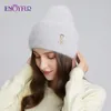 Bonnet Crâne Caps ENJOYFUR Femmes Chapeaux D'hiver Doux Chaud Laine Angora Tricot Bonnet Chapeau Mode Femme Large Cuffed Crâne Bonnet Cap 230808