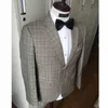 Garnitury męskie Gray Classic Plaid Woid Business for Men Tailored Jacket Groom Man Wedding Prom Tuxedo Blazer Spods 2 -częściowy zestaw