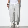 Men s Pants Spring Summer Disc Buckle Striped Harem Mens Breathable Cotton Linen Pencil Casual Bloomers Fashion Trousers 230808