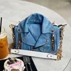 Abendtaschen Vintage gewaschener gebürsteter Denim Motorrad Kleine Jacke Modellierung Kette Schulter Breites Gurtband Umhängetasche Frau Geldbörse