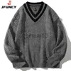 Męskie swetry jfuncy męskie dzianiny zimowe swetry duże męskie czarne pullover v skoczki na szyję męskie dzianiny w paski męskie ubrania j230808