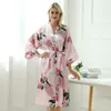Women's Sleepwear Printing Nightgown Satin Bathrobe Loose Long Kimono Sexy Ladies Nightdress Loungewear Bridesmaid Gift Robes For Women
