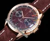 BLS V2 Premier B01 ETA A7750 Automatisk kronograf Mens Watch 42 Rose Gold Brown Dial Leather Centenary RB01181A1Q1X1 Super Edition Reloj Hombre Puretime J10