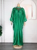 Ethnic Clothing Women O Neck Loose Dress Shiny Solid Color Vintage Female Event Batwing Sleeves Gowns Celebrated Oversized African