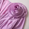 2023 Yaz Purpleplesolid Renk Bel Keli Elbise 3/4 Kol V-Neck Düğmeleri Uzun Maxi Günlük Elbiseler A3Q102216