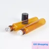 Einfache Parfümflaschen, nachfüllbar, bernsteinfarben, 10 ml, Roll-on-Duftglasflaschen, ätherische Ölflaschen, Stahl-Metall-Rollerball