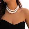 Chaînes exagérées bicouche Imitation perle Chocker collier pour femmes bijoux élégants fête mariage simplicité ornements cadeaux