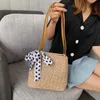 Drawstring 2023 Summer New Bowknot Bag PP Woven Bag Handheld Beach Bag Single Shoulder Crossbody Pearl Bagstylishhandbagsstore