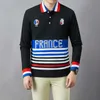 New polo shirt men's pure cotton embroidery long sleeved casual sports black French stripe slim fit large