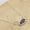 Nouveau bleu violet Druse pendentif colliers collier véritable plaqué or 18 carats pendentifs paillettes bijoux lettre cadeau avec sac à poussière gratuit