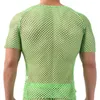 Mannen T-shirts Mens Sexy Mesh SeeThrough Shirts Korte Mouw Nachtclub Sheer Tops Shirt Kostuum Visnet tShirt 230807