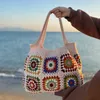 Evening Bags Beige Crochet Woven Chic Checked Knitted Women Handbag Boho Colorful Granny Square Cute Purse Patchwork Handmade Wallet