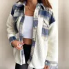 Giacche da donna Giacca da giuntura da baseball a quadri rossi Giubbotto casual Tasca patchwork Autunno Inverno Caldo trapuntato femminile