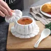 Tigelas 280 ML Pequeno Copo para Ensopado Estilo Europeu Cerâmica Tigela de Sopa de Abóbora com Tampa Colher de Sobremesa para Casa Utensílios de Cozinha