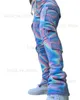 Hosen Doppel Plüsch Tie Dye Print Jogger Sweatpant Frauen Hohe Taille Kordelzug Gestapelte Hose Hose Winter Seitentasche Dehnbare Unterseite S-2XL T230808