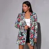 Damespakken Herfst Winter Dames Katoenen blazer Mode Dunne abstracte print Notched Single Button Casual Slim Office Blazers