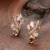 Boucles d'oreilles pendantes 585 couleur or Rose fleur goujon cerceau goutte pour les femmes Zircon naturel pleine mariée bijoux fins luxe anglais