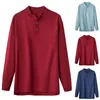 Men's Casual Shirts Long Sleeve Slim Fit T-Shirt Button Stand-Collar Henley Fashion Solid Color Daily Wear Male Clothes