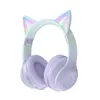 Hörlurar trådlöst Bluetooth-huvudhandbuller-avcancerande Headwear hörlurar för mobiltelefon Cat Ear Cartoon Gradient Color Cool